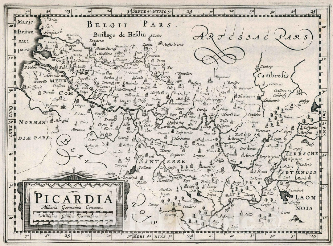 Historic Map : France,Picardia 1636 , Vintage Wall Art