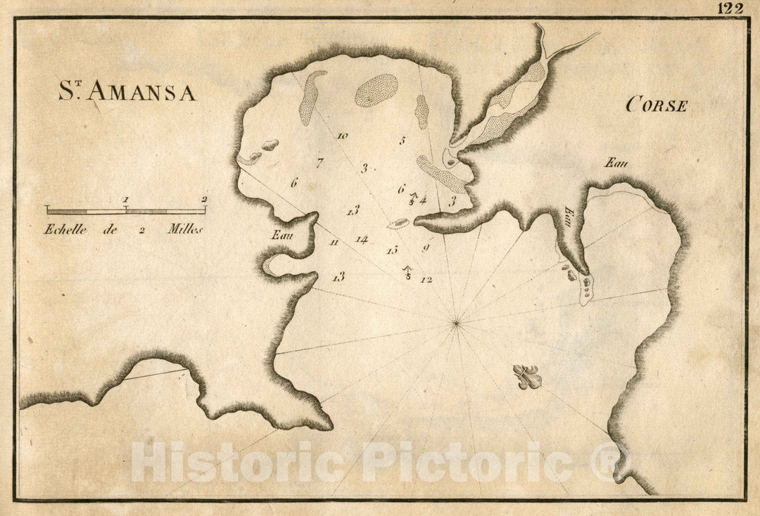 Historic Wall Map : Saint Amansa (Corsica, France), Chart Map, Pl. 122. St. Amansa, Corsica, France. 1764 , Vintage Wall Art