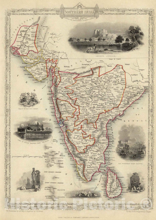 Historic Map : World Atlas Map, Southern India Including The Presidencies of Bombay & Madras. 1851 - Vintage Wall Art