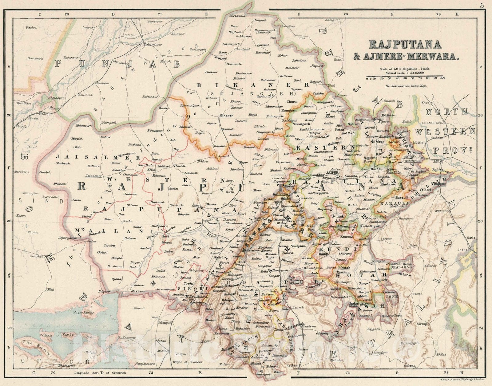 Historic Map : India, 5: Rajputana and Ajmere-Merwara 1894 , Vintage Wall Art