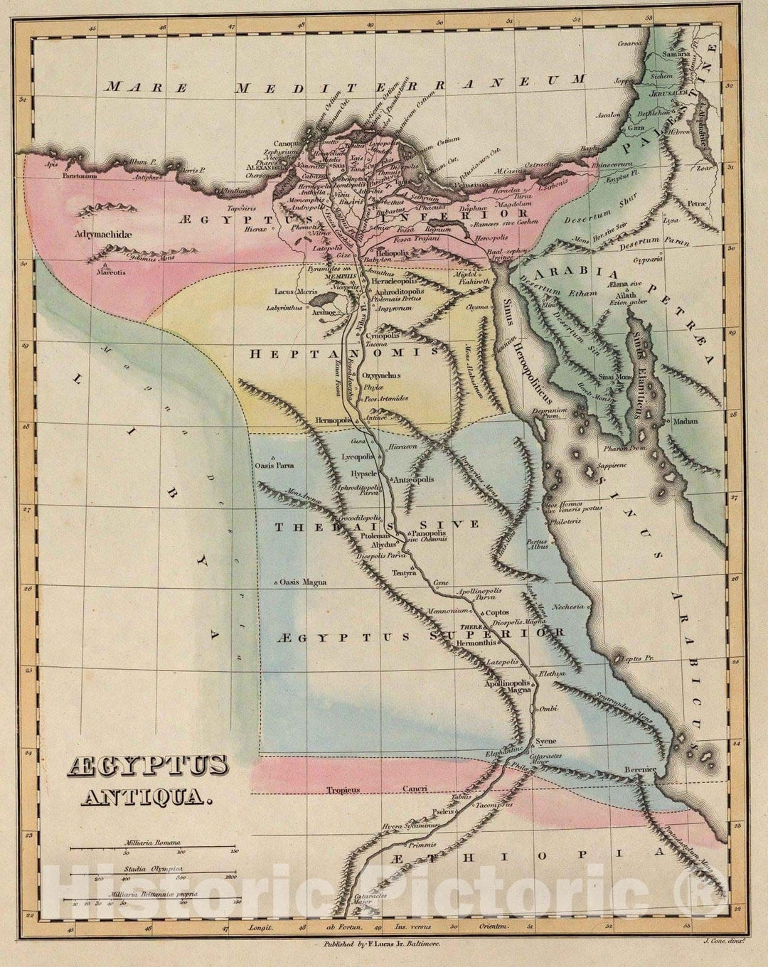 Historic Map : Egypt,Aegyptus Antiqua. 1823 , Vintage Wall Art