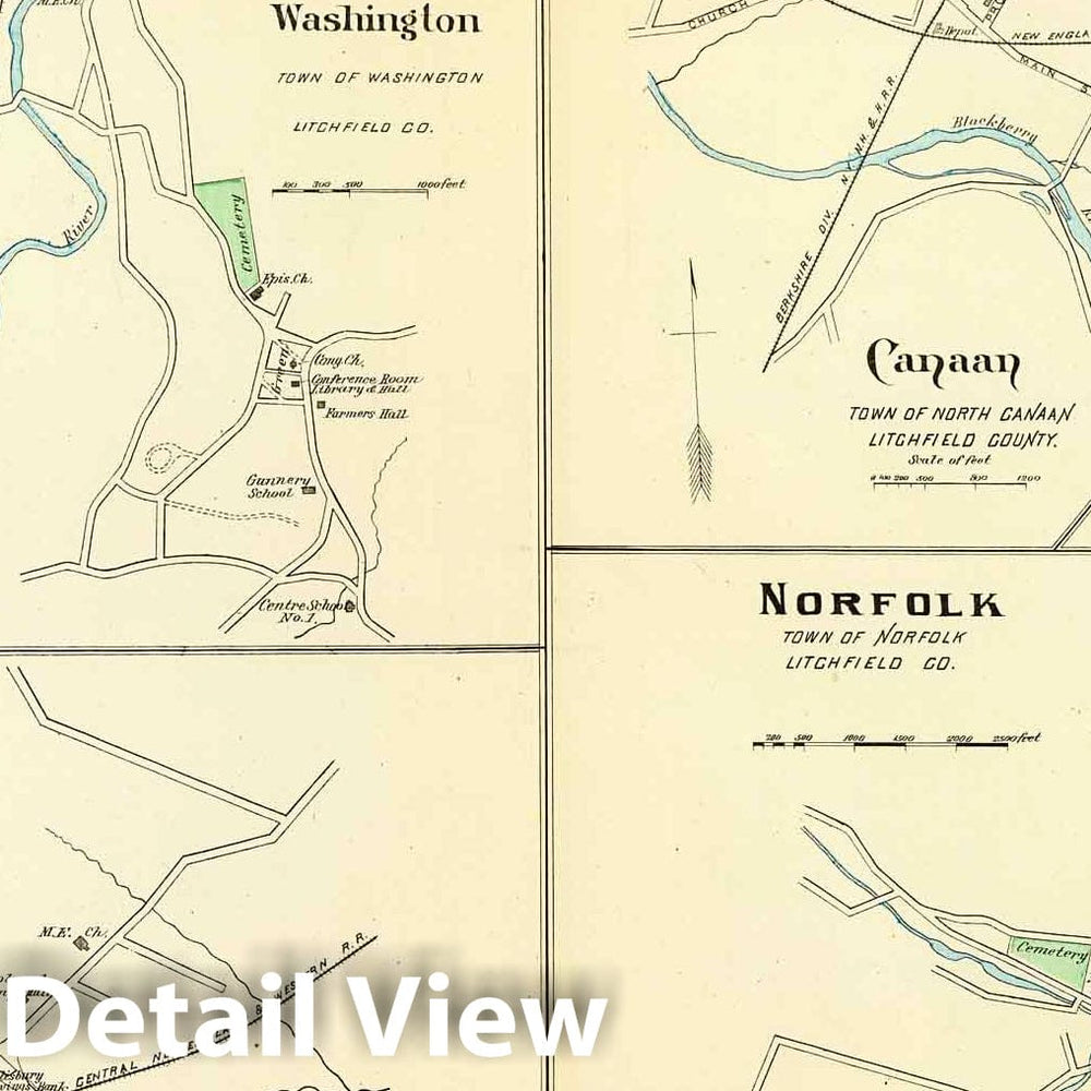 Historic Map : State Atlas Map, Lakeville, Norfolk, Salisbury. 1893 - Vintage Wall Art