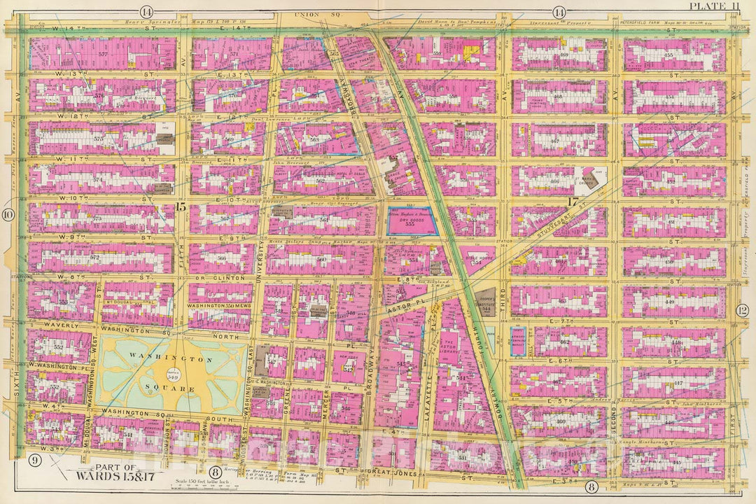 Historic Map : Manhattan Fire Insurance City Atlas Map, Pl. 11: wards 15, 17. 1891 - Vintage Wall Art