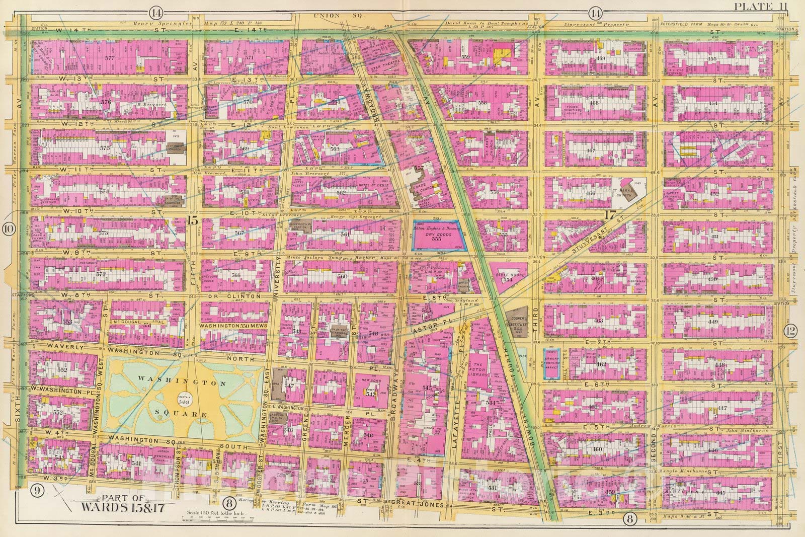 Historic Map : Manhattan Fire Insurance City Atlas Map, Pl. 11: wards 15, 17. 1891 - Vintage Wall Art