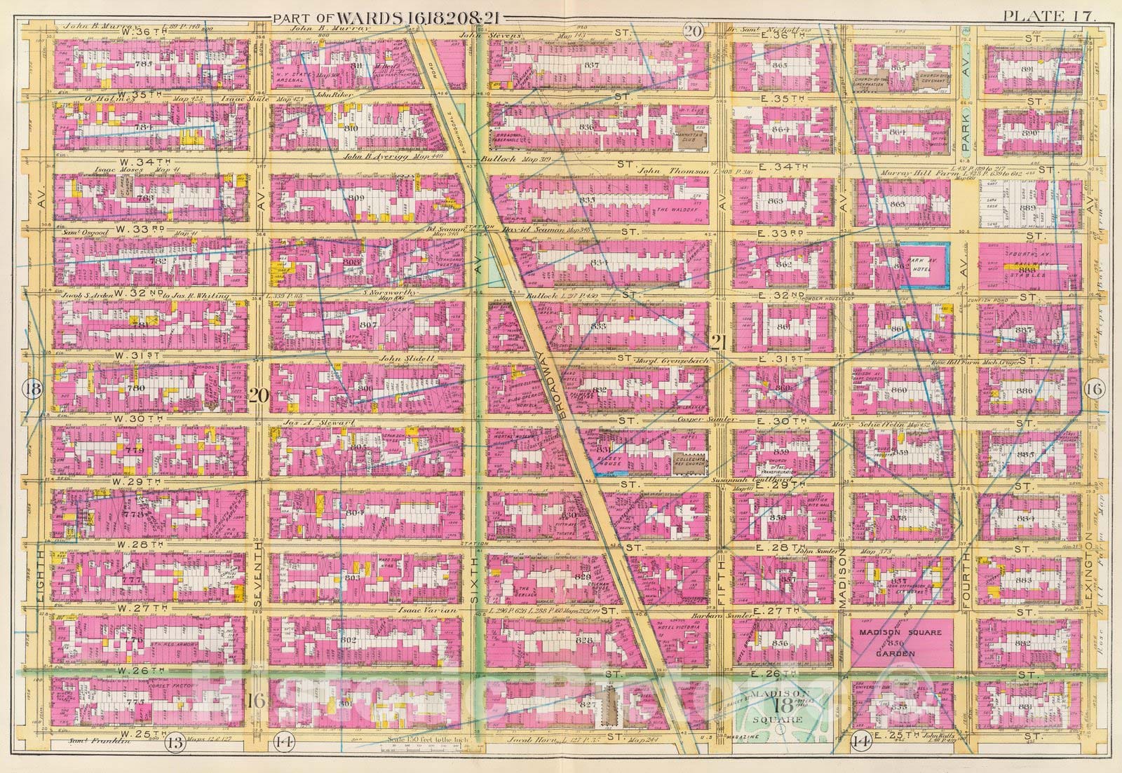 Historic Map : Manhattan Fire Insurance City Atlas Map, Pl. 17: wards 16, 18, 20-21. 1891 - Vintage Wall Art