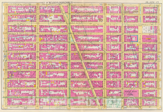 Historic Map : Manhattan Fire Insurance City Atlas Map, Pl. 17: wards 16, 18, 20-21. 1891 - Vintage Wall Art