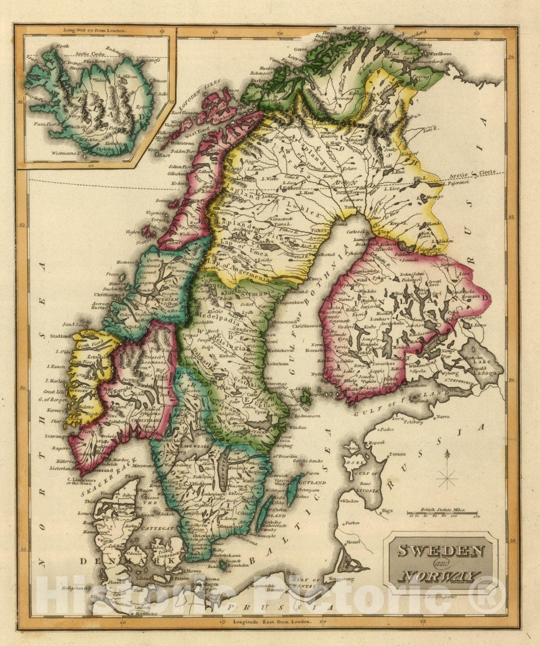 Historic Map : World Atlas Map, Sweden and Norway. 1822 - Vintage Wall Art