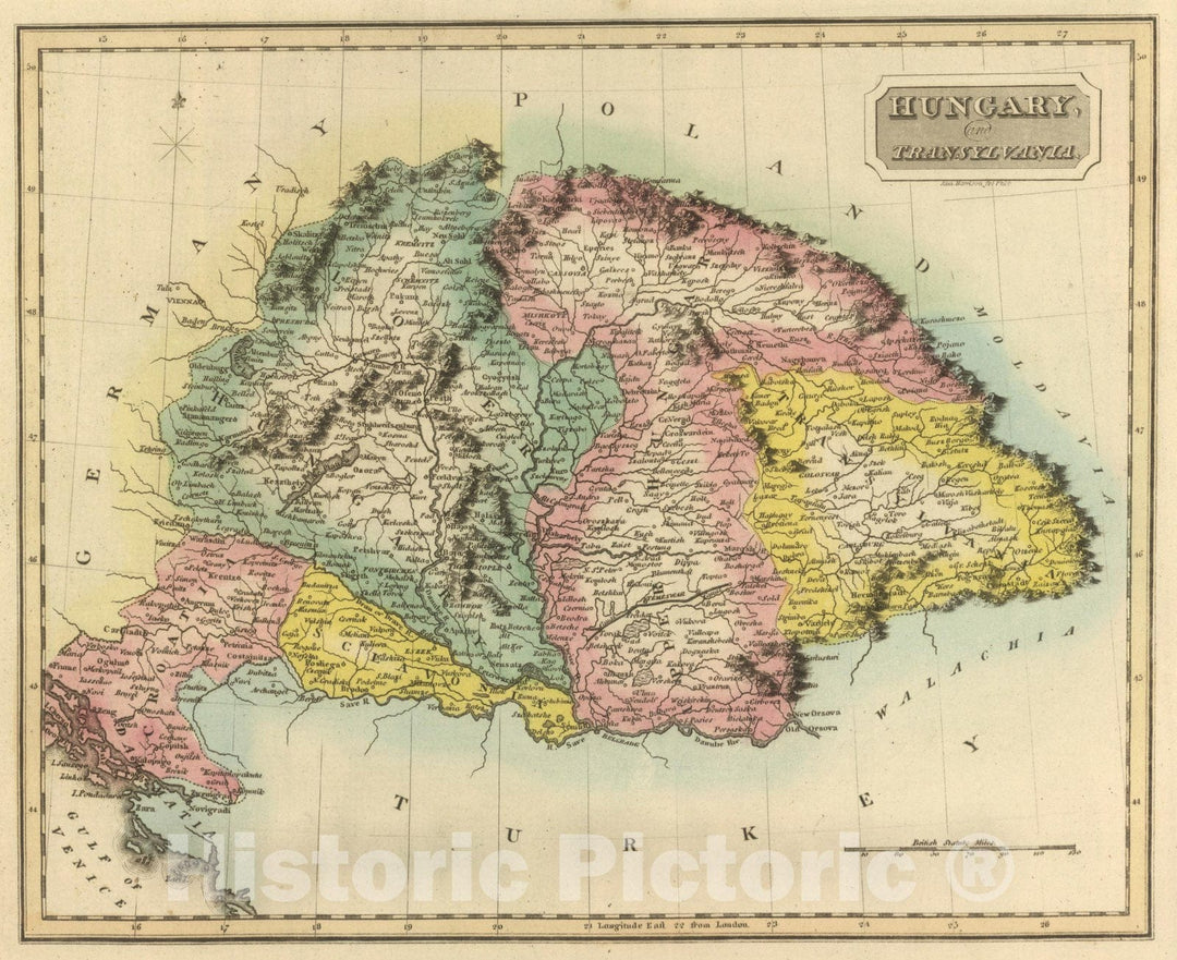 Historic Map : World Atlas Map, Hungary and Transylvania. 1822 - Vintage Wall Art