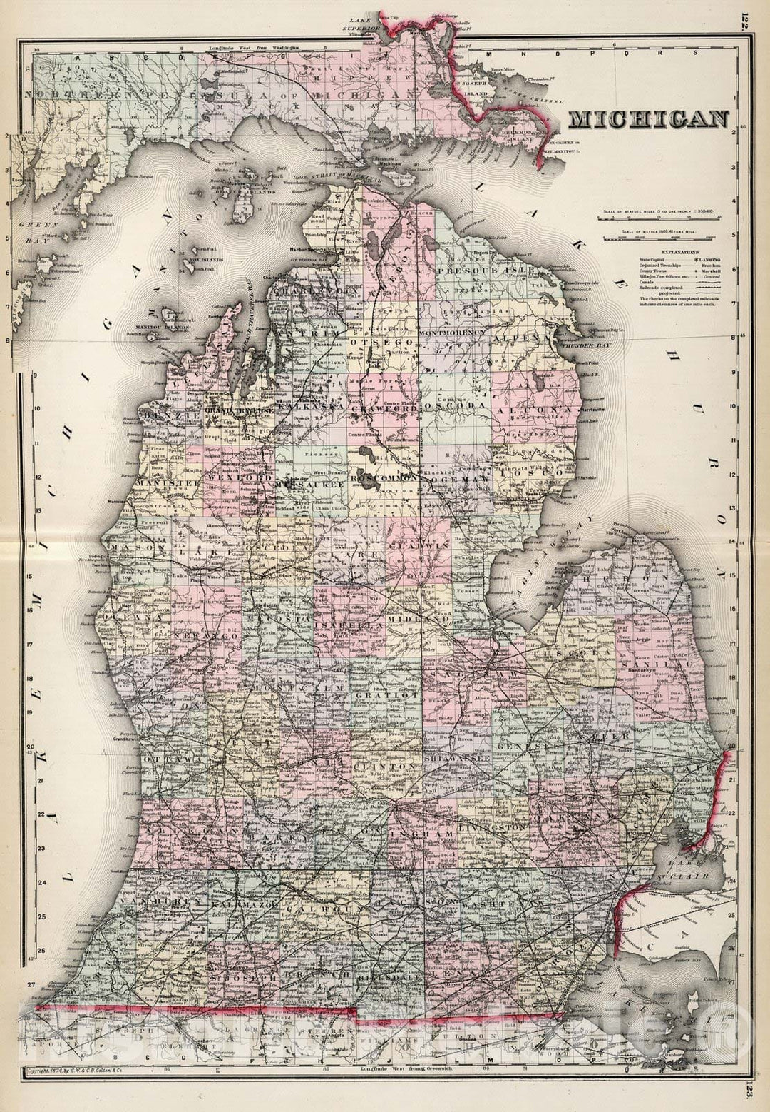 Historic Map : Michigan. 1874 v2