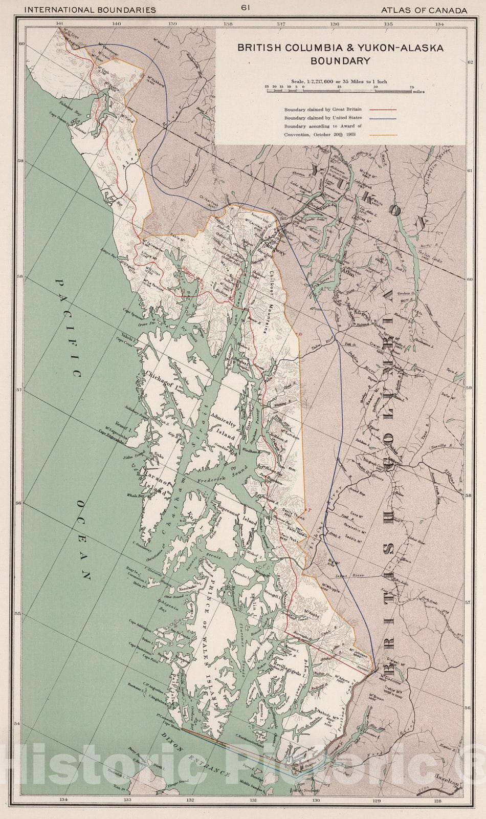 Historic Map : British Columbia & Yukon - Alaska boundary 1915 - Vintage Wall Art