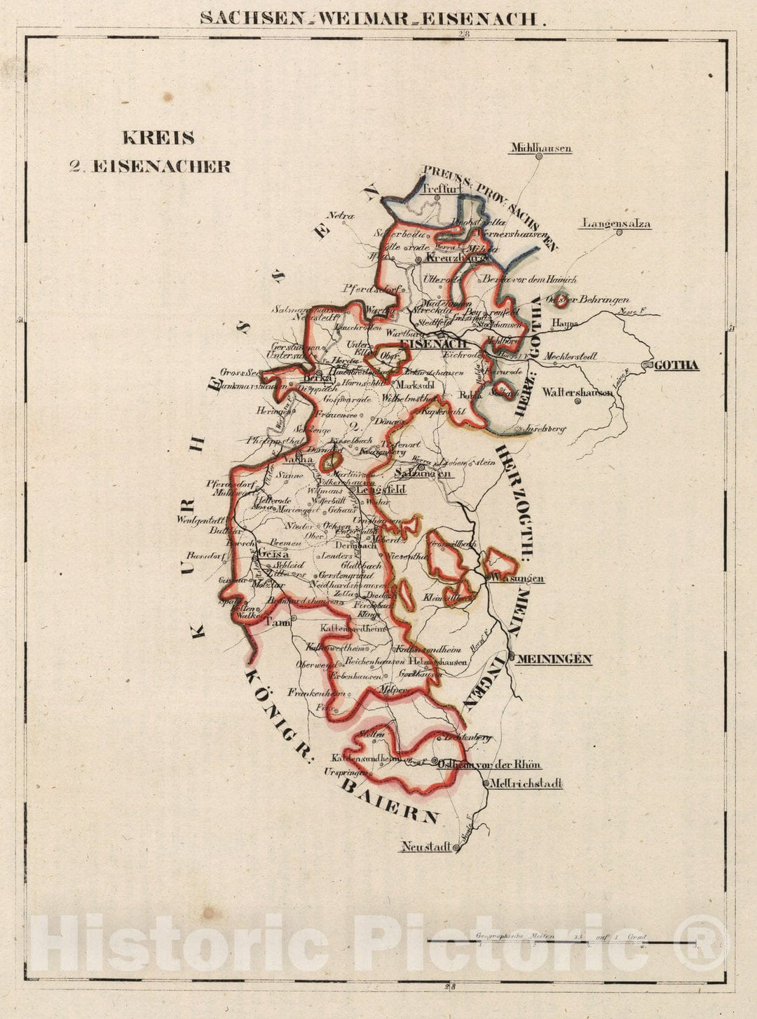 Historic Map : Germany, V.2:6-10:VIII. Sachsen - Weimar - Eisenach. Kreis. 2. Eisenacher 1825 , Vintage Wall Art