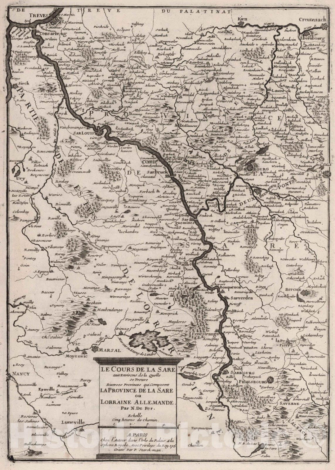 Historic Wall Map : World Atlas Map, Le Course de la Sare La Province de la Sare ou Lorraine Allemande, Germany. 1705 - Vintage Wall Art