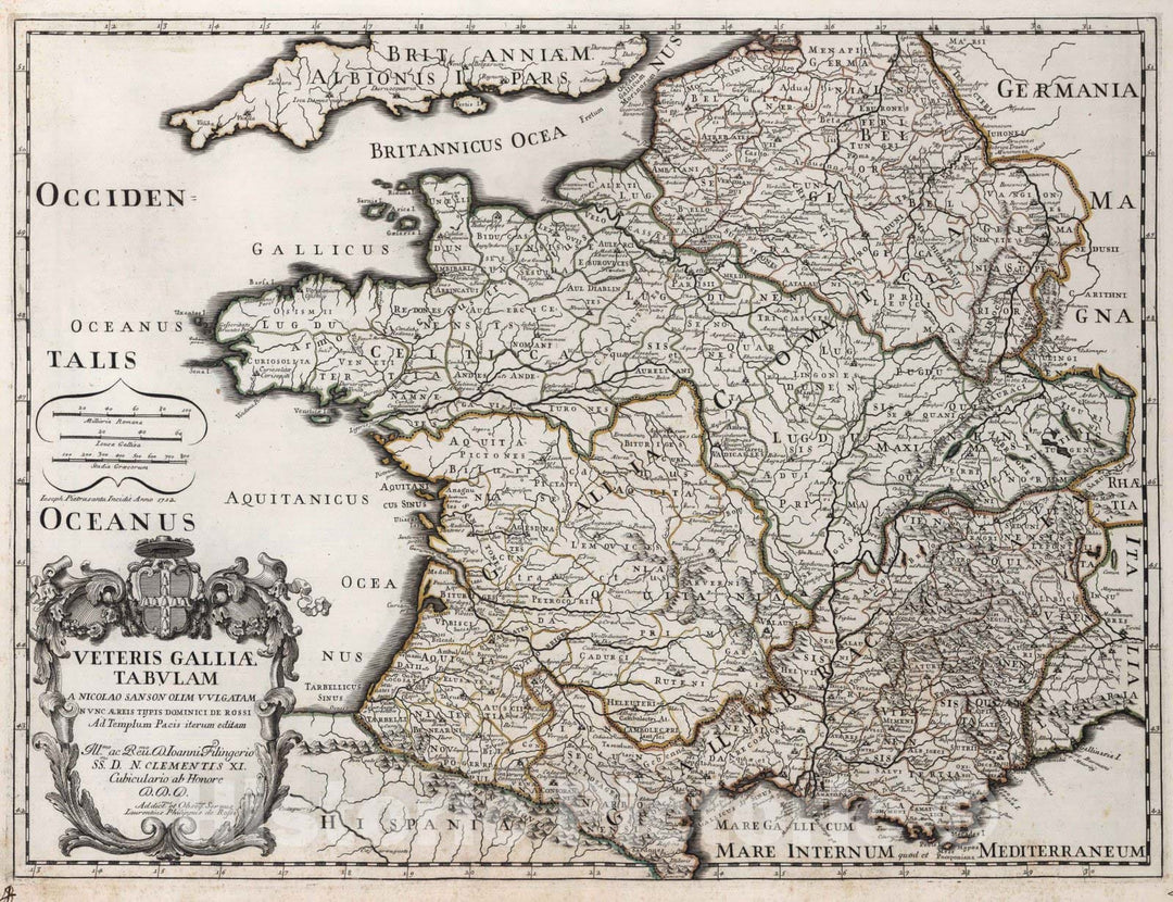 Historic Map : France, , EuropeVeteris Galliae Tabulam 1712 , Vintage Wall Art