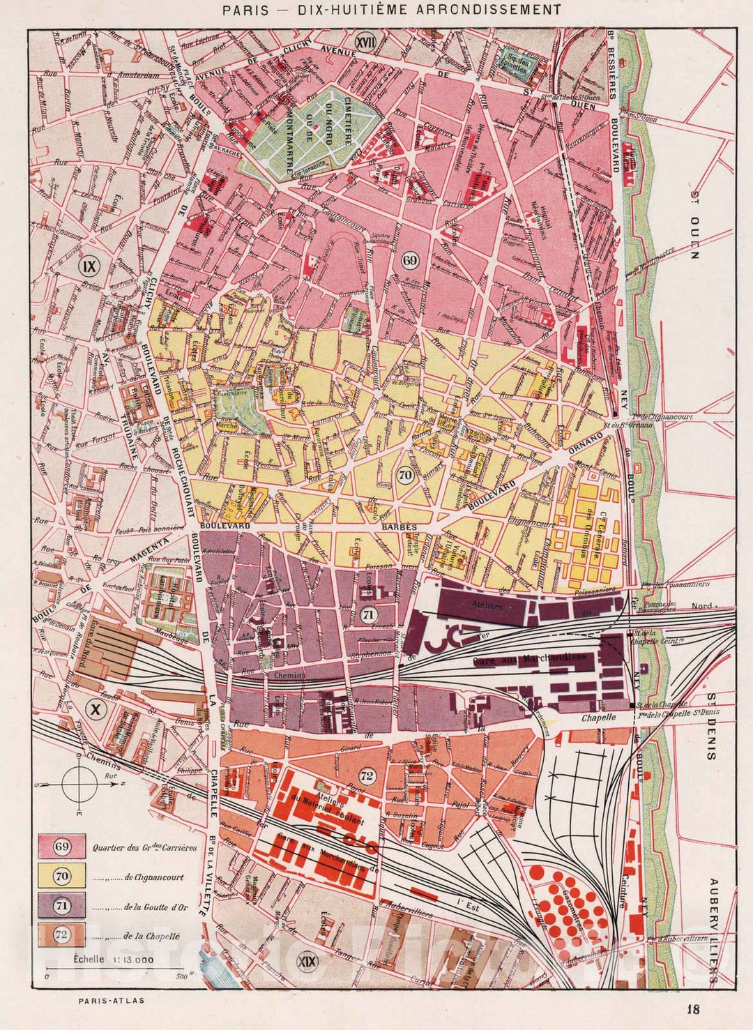 Historic Map : Paris , France, Paris (France), City Atlas Map, Paris - Dix-Huitieme Arrondissement. 1900 , Vintage Wall Art