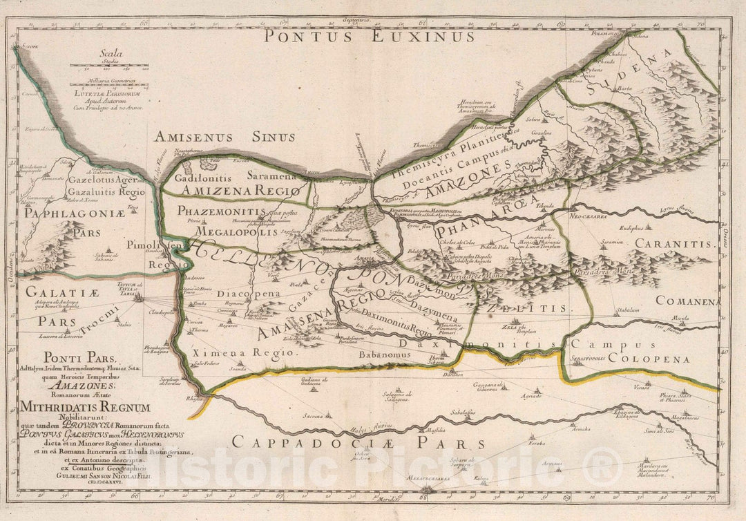 Historic Map : Turkey,Pontus, Asia Minor. 1676 , Vintage Wall Art