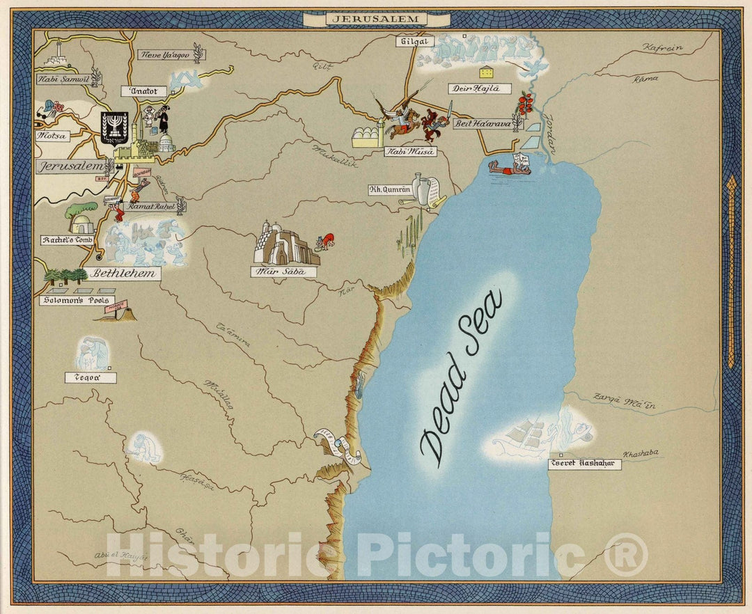 Historic Map : Jerusalem 1957 - Vintage Wall Art