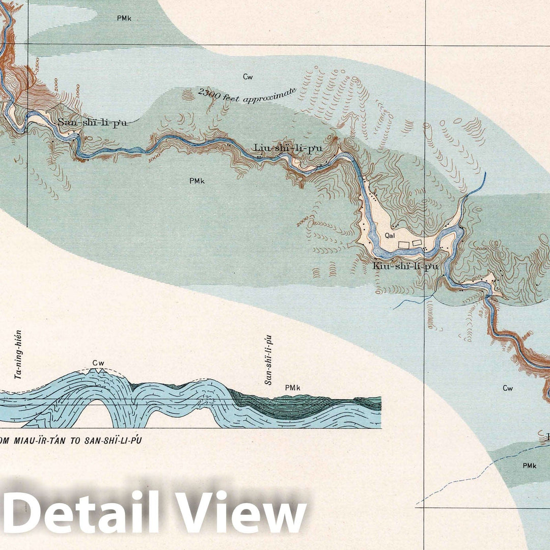 Historic Map : China, Geologic Atlas Map, d-7. Wu-Shan-Hien Sheet. 1906 , Vintage Wall Art