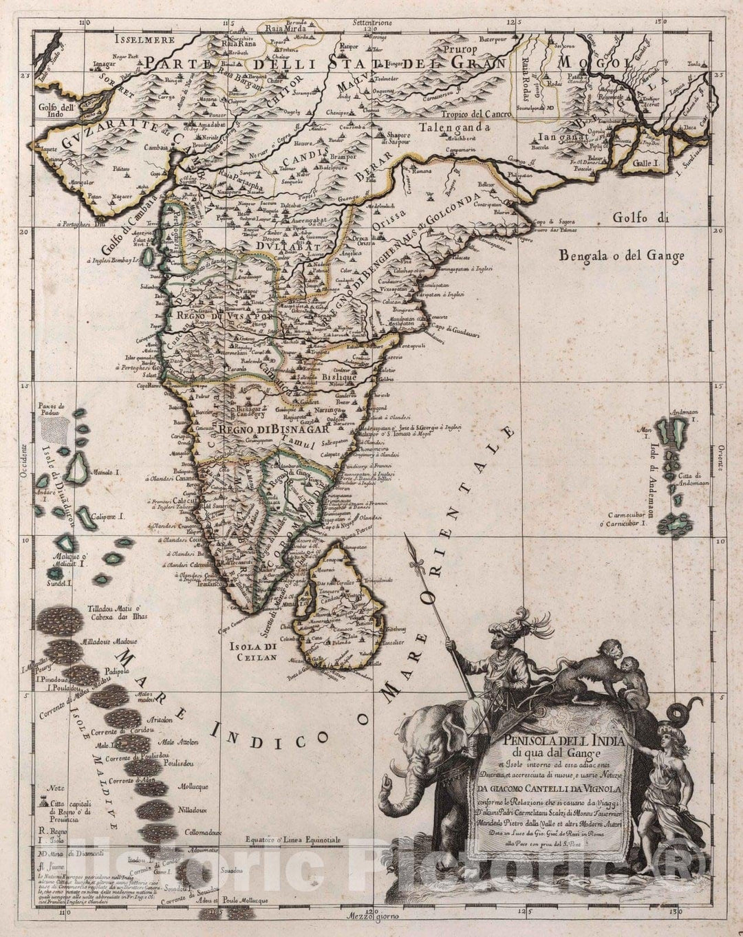 Historic Map : India, South AsiaPenisola dell India di qua dal Gange et isole intorno ad essa adiacenti 1692 , Vintage Wall Art