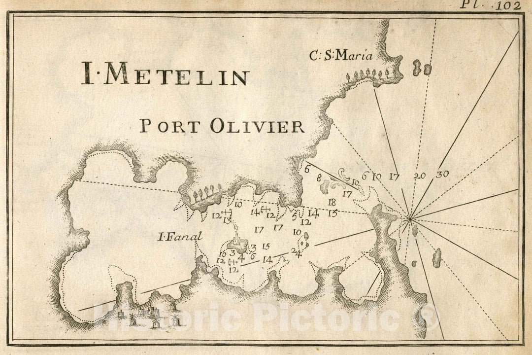 Historic Map : Kolpos Geras Bay (Island of Lesbos or Metelin, Greece) Chart Map, Pl. 102. Kolpos Geras Bay, Isle of Lesbos or Metelin, Greece. 1764, Vintage Wall Art