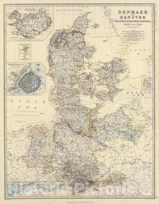 Historic Map : World Atlas Map, Denmark, Hanover, Brunswick, Mecklenburg, Oldenburg. 1861 - Vintage Wall Art