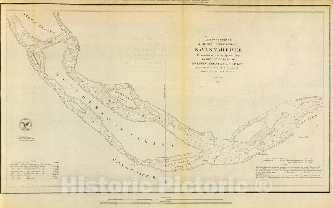 Historic Map : Chart Map, Savannah River. 1851 - Vintage Wall Art