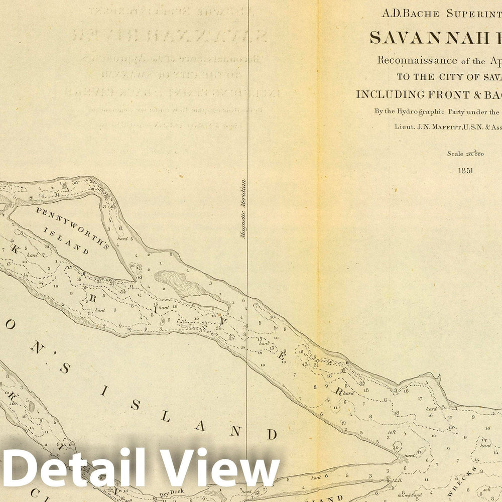 Historic Map : Chart Map, Savannah River. 1851 - Vintage Wall Art