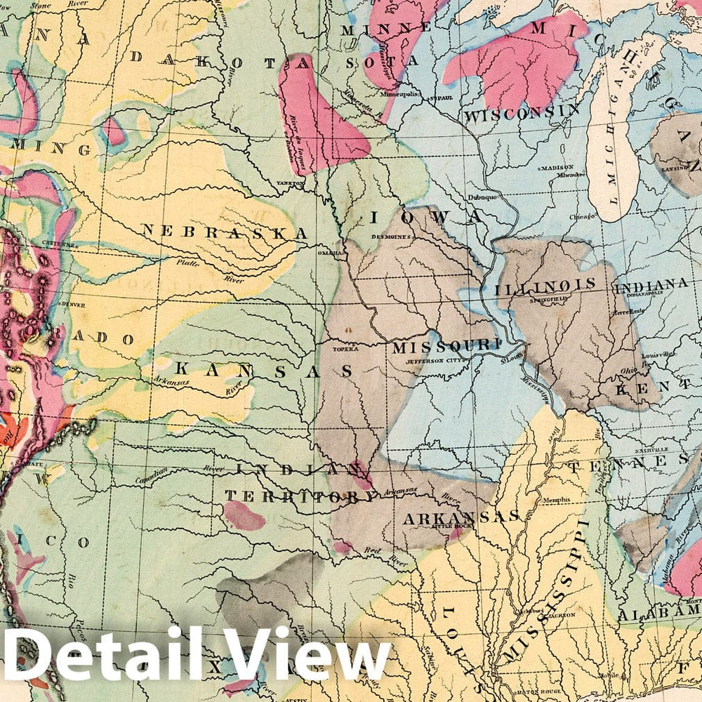 Historic Map : World Atlas Map, United States Showing the Principal Geological Formations. 1873 - Vintage Wall Art