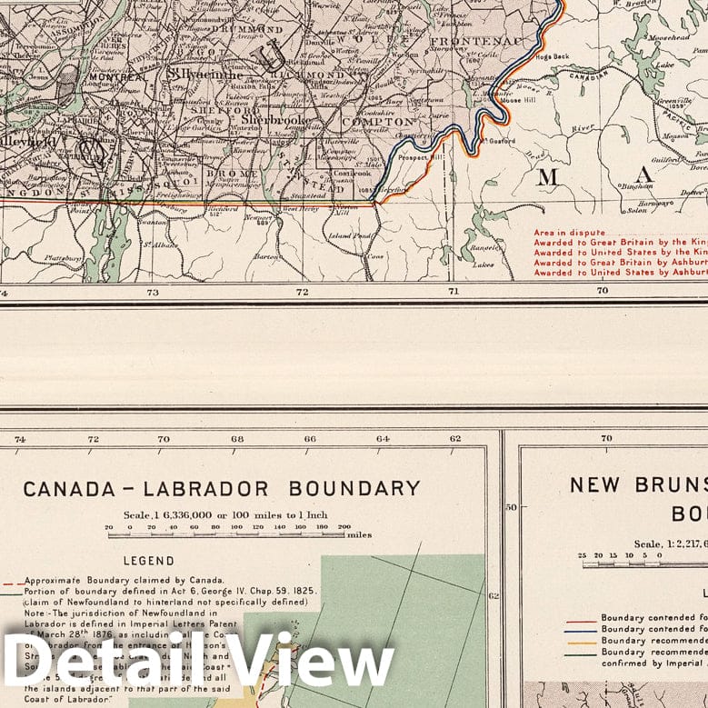 Historic Map : Eastern Canada - United States boundaries 1915 - Vintage Wall Art