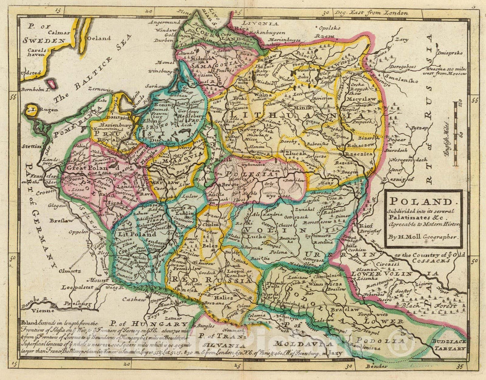 Historic Map - World Atlas Map, Poland. 1736 - Vintage Wall Art