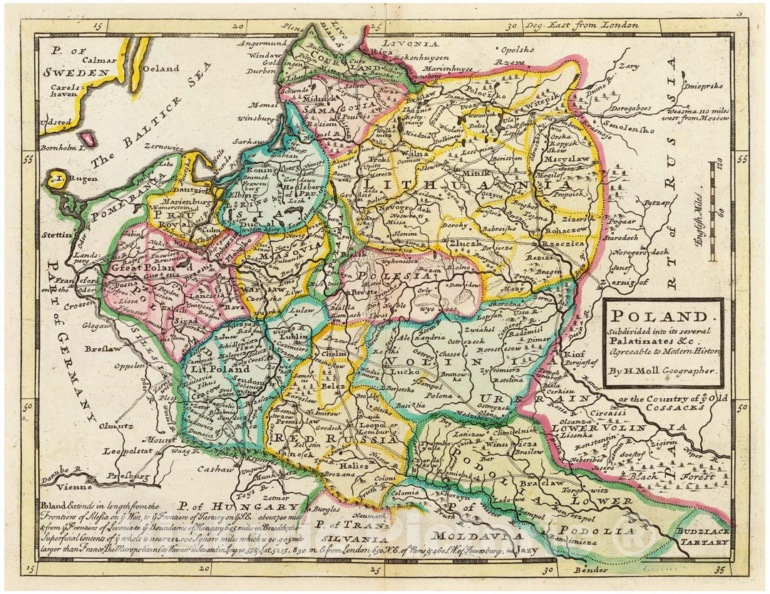 Historic Map - World Atlas Map, Poland. 1736 - Vintage Wall Art