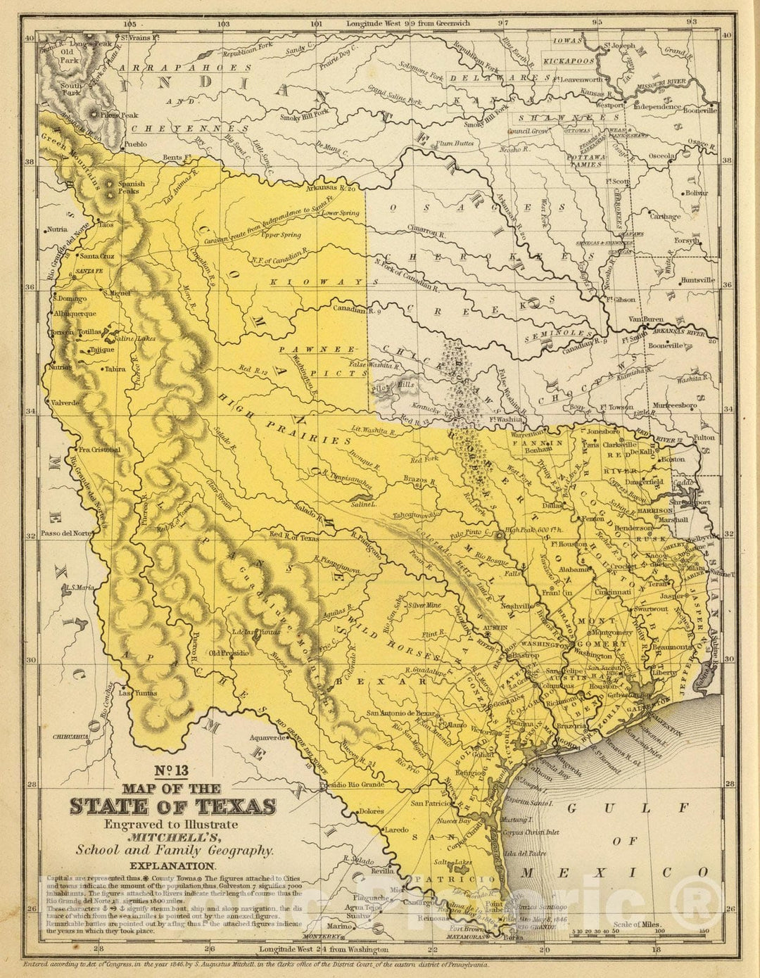 Historic Map : School Atlas Map, Texas. 1847 - Vintage Wall Art