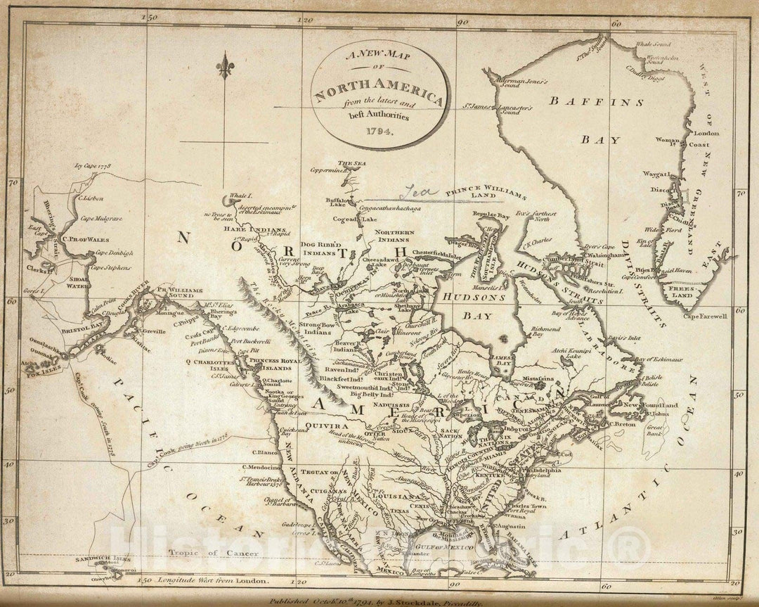 Historic Map : New Map of North America, 1794 - Vintage Wall Art