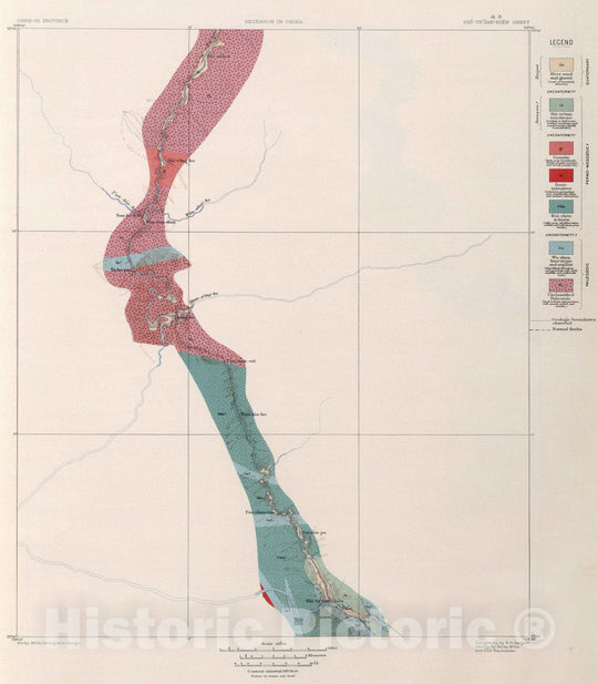 Historic Map : China, Geologic Atlas Map, a-3. Shi-Tsuan-Hien Sheet. 1906 , Vintage Wall Art