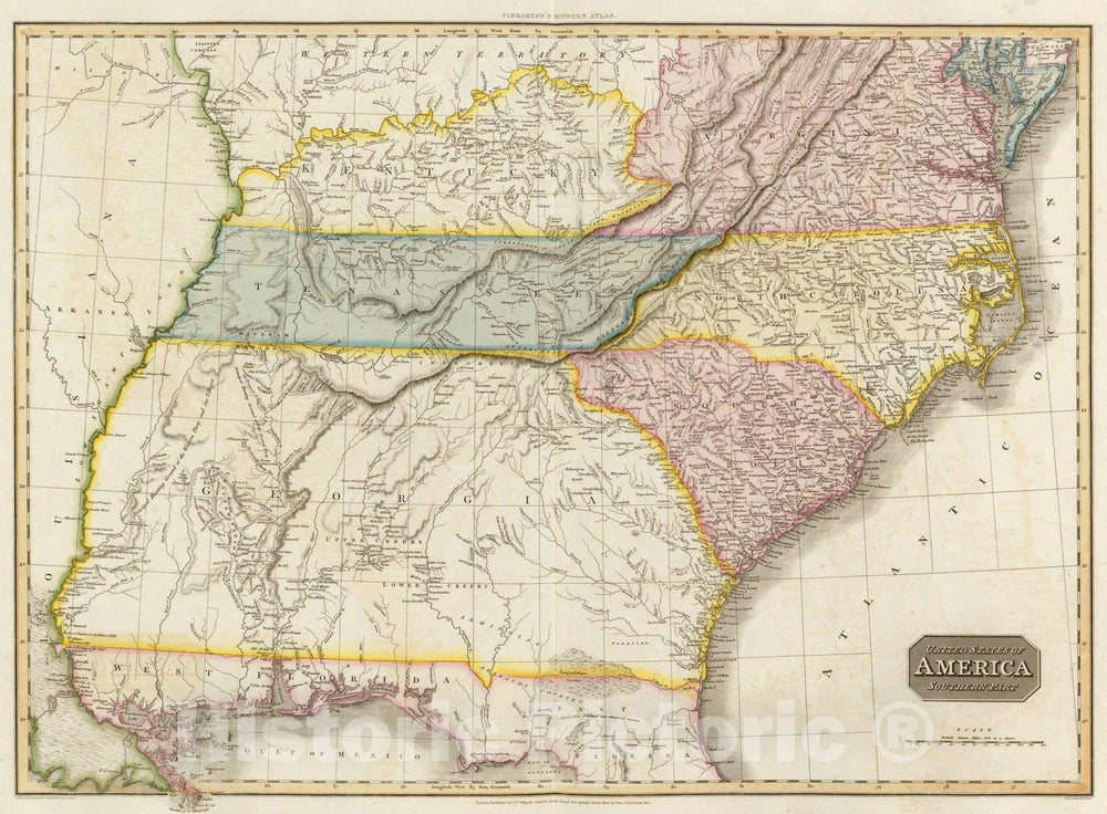 Historic Map : World Atlas Map, United States of America, southern part. 1809 - Vintage Wall Art