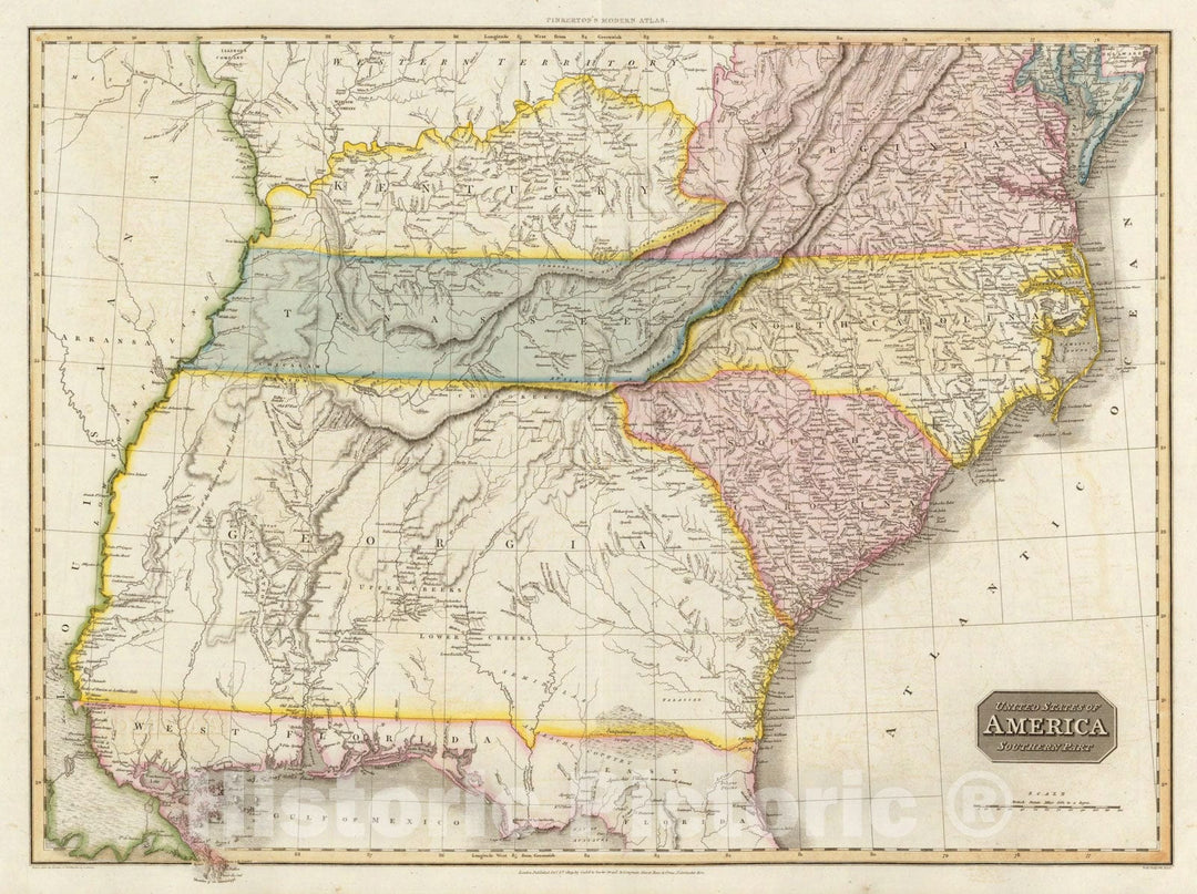 Historic Map : World Atlas Map, United States of America, southern part. 1809 - Vintage Wall Art