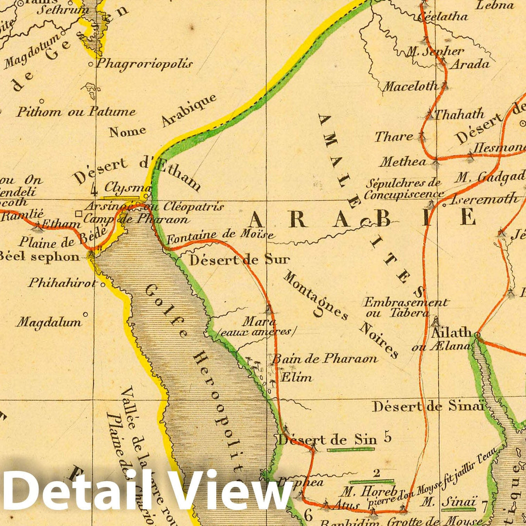 Historic Map : Egypt; Palestine, Middle EastVoyage des Israelites depuis leur sortie d'Egypte. 1844 , Vintage Wall Art