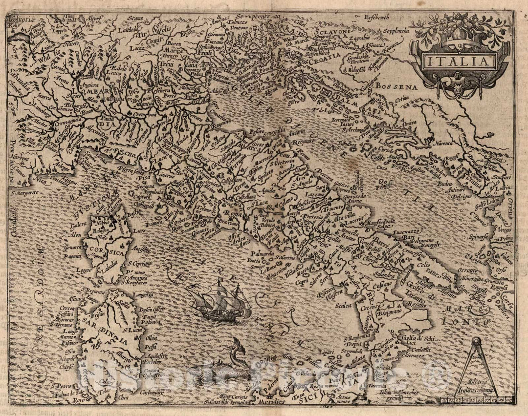 Historic Wall Map : Italy,61. Italia (Italy). 1600 , Vintage Wall Art