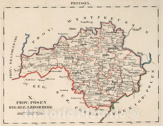 Historic Map : Prussia , Germany, V.2:6-10:X. Preussen. X. Prov: Posen. Reg: Bez: 2. Bromberg 1825 , Vintage Wall Art