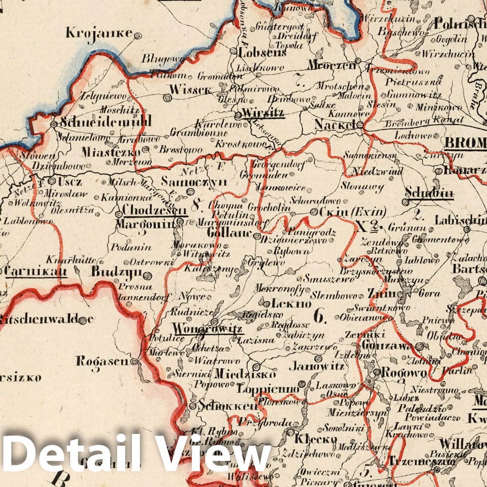 Historic Map : Prussia , Germany, V.2:6-10:X. Preussen. X. Prov: Posen. Reg: Bez: 2. Bromberg 1825 , Vintage Wall Art