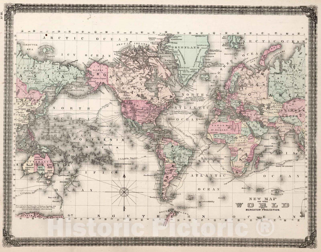 Historic Map : World Atlas Map, World on Mercator Projection. 1874 - Vintage Wall Art