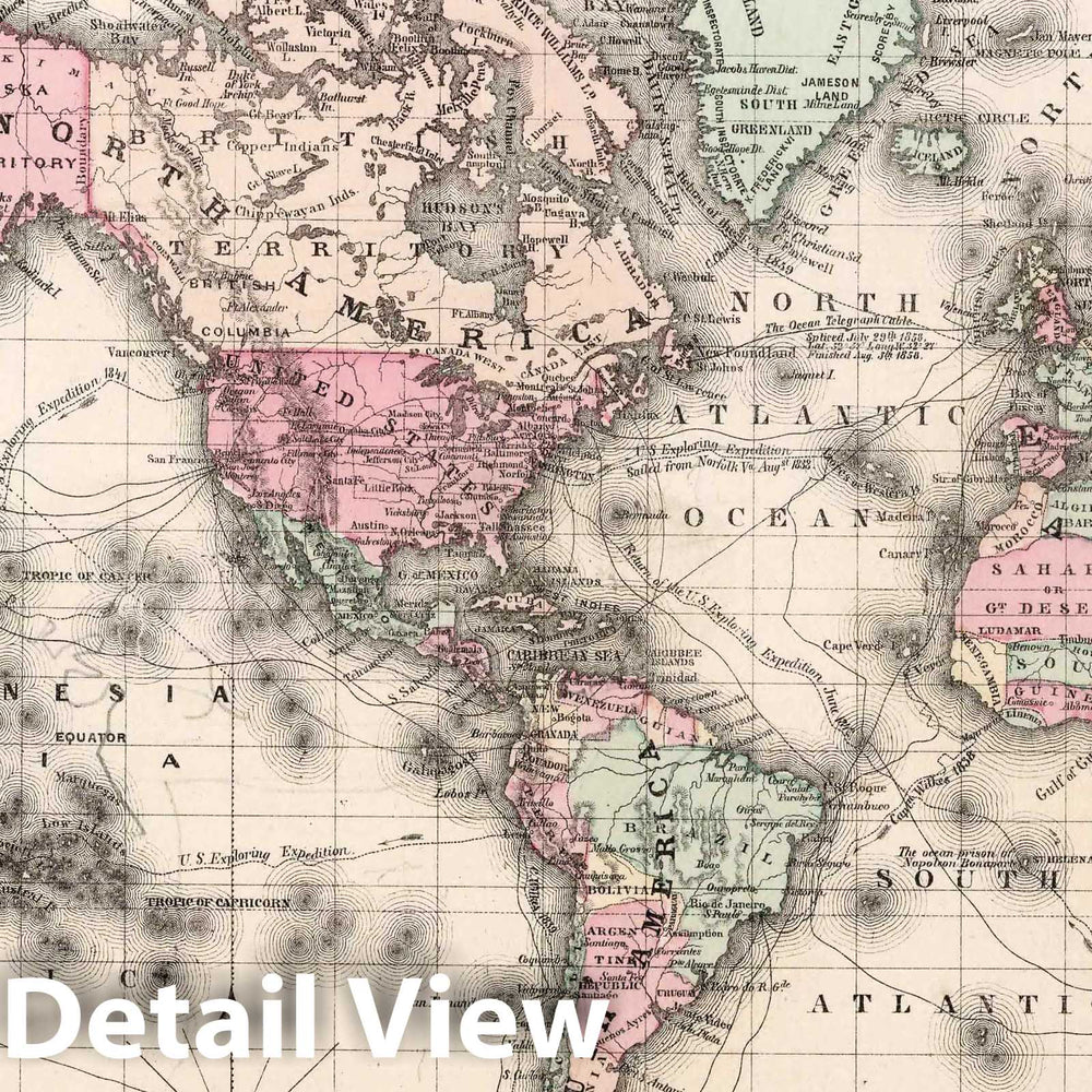 Historic Map : World Atlas Map, World on Mercator Projection. 1874 - Vintage Wall Art