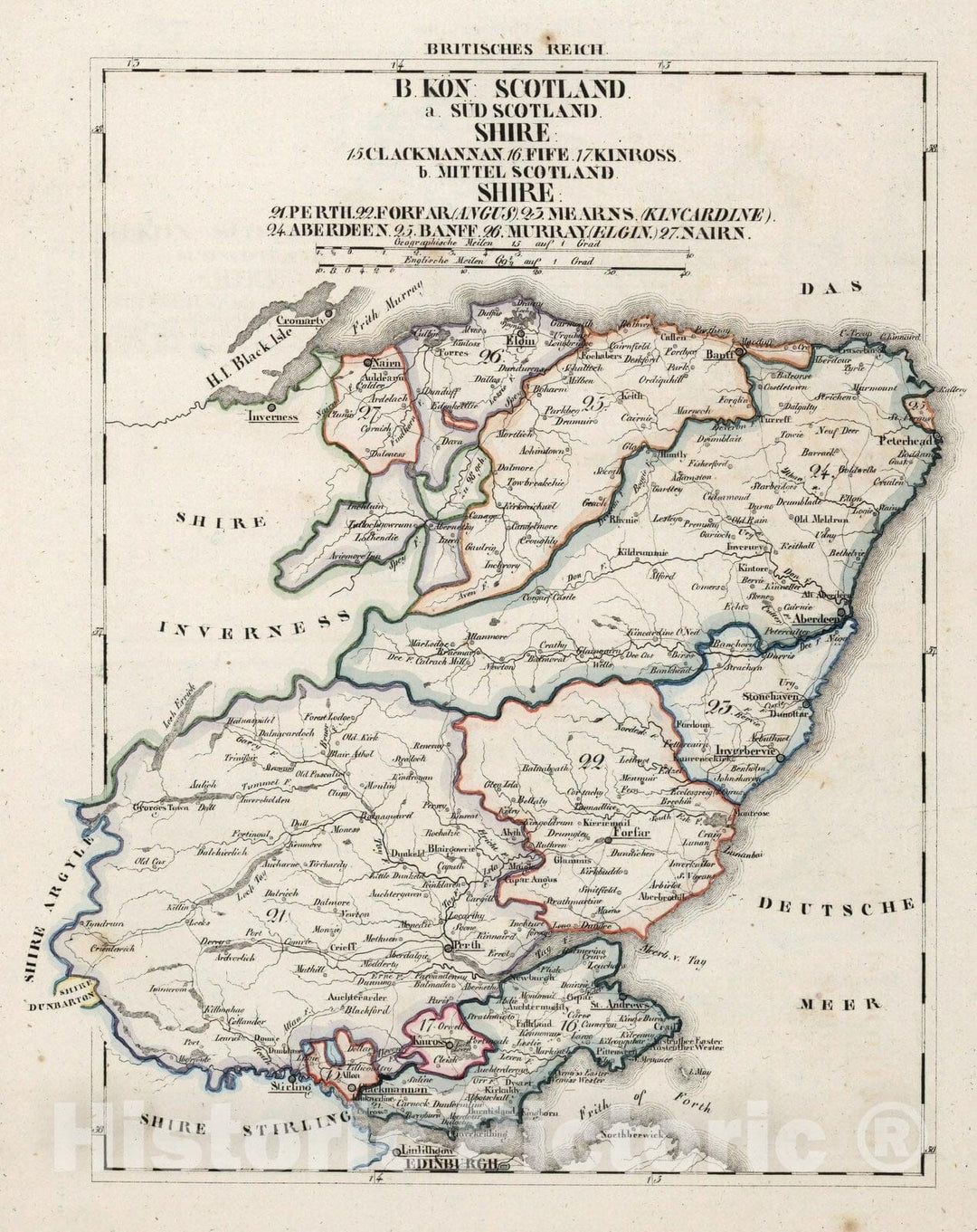 Historic Map : Scotland, V.3:11-15:XV. Britisches Reich. B. Kon: Scotland. a. Sudscotland. b. Mittelscotland 1830 v2 , Vintage Wall Art