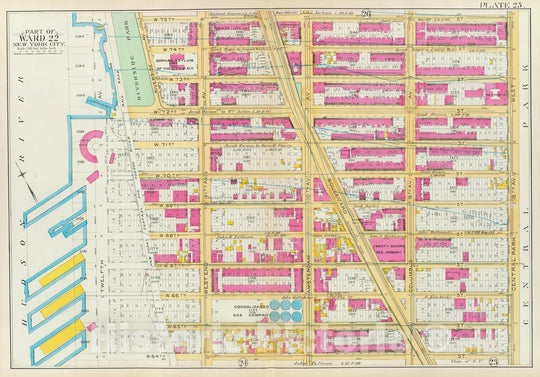 Historic Map : Manhattan Fire Insurance City Atlas Map, Pl. 25: ward 22. 1891 - Vintage Wall Art