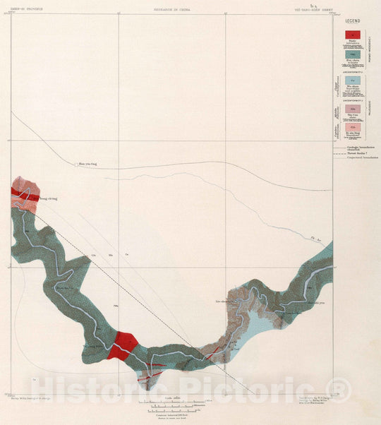 Historic Map : China, Geologic Atlas Map, b-4. Tzi-Yang-Hien Sheet. 1906 , Vintage Wall Art