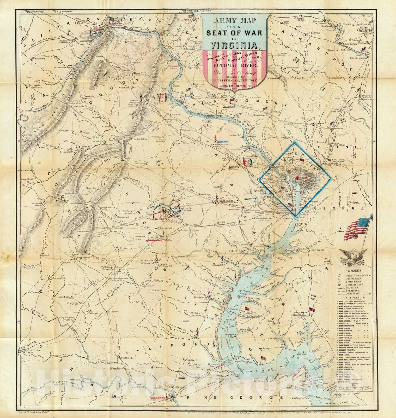 Historic Map : Army Map of The Seat of War In Virginia, 1862 - Vintage Wall Art