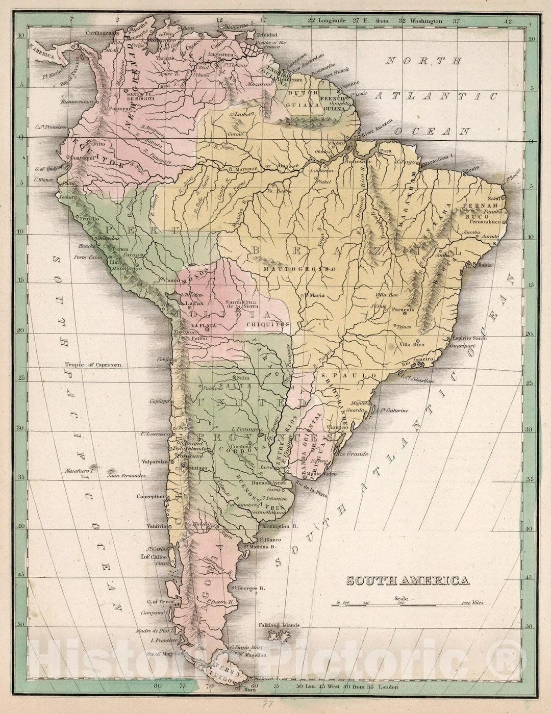 Historic Map : World Atlas Map, South America 1838 - Vintage Wall Art