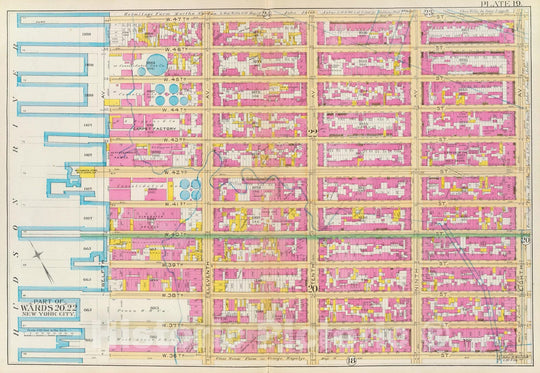 Historic Map : Manhattan Fire Insurance City Atlas Map, Pl. 19: wards 20, 22. 1891 - Vintage Wall Art