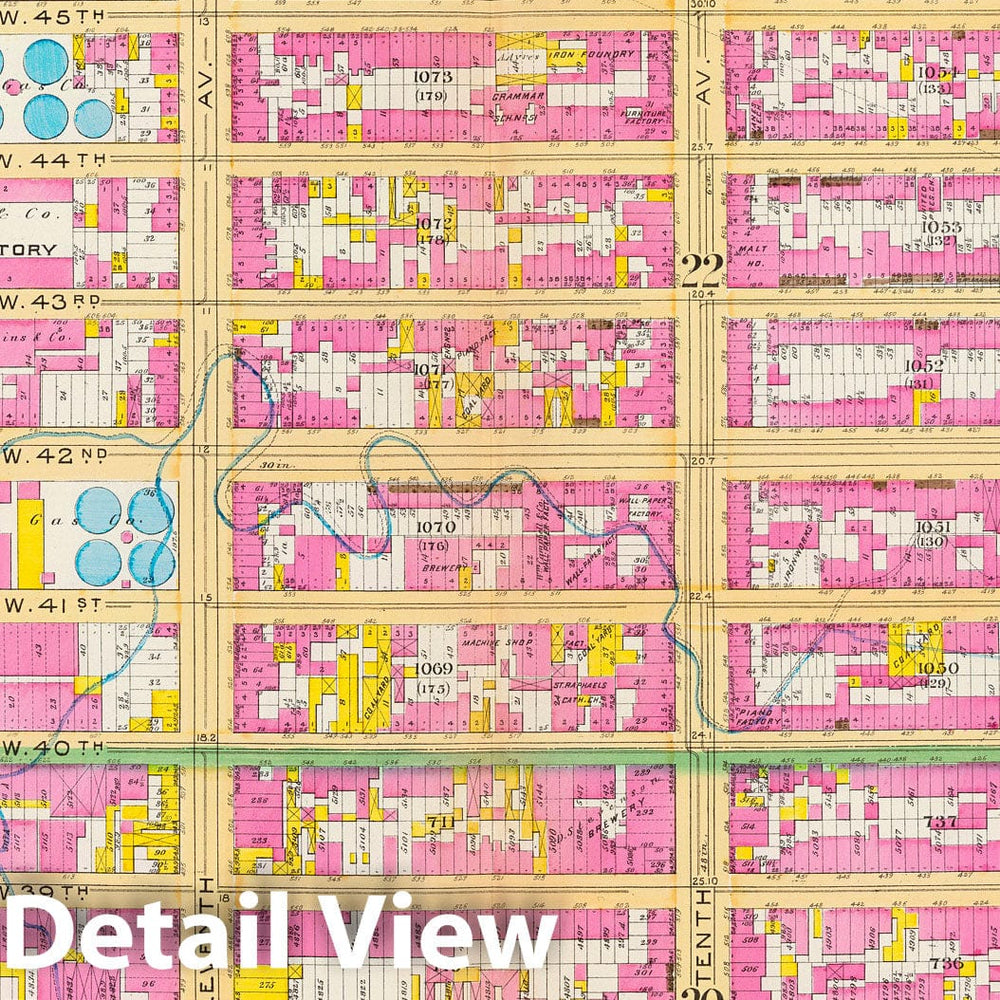 Historic Map : Manhattan Fire Insurance City Atlas Map, Pl. 19: wards 20, 22. 1891 - Vintage Wall Art