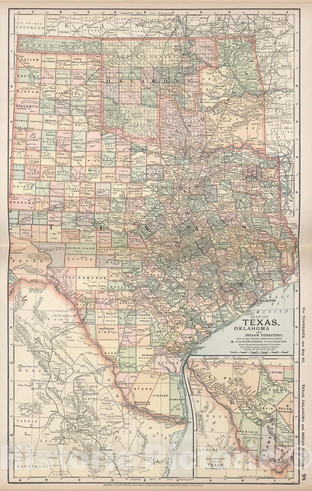 Historic Map : Map of Texas, Oklahoma and Indian Territory, 1891 - Vintage Wall Art