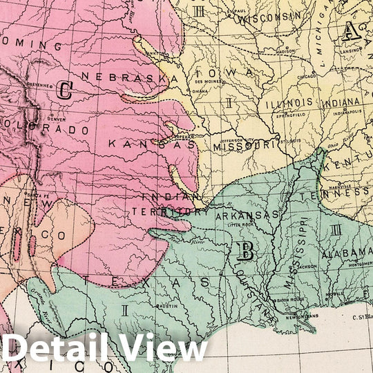 Historic Map : World Atlas Map, United States showing the Principal Zoological Divisions. 1873 - Vintage Wall Art